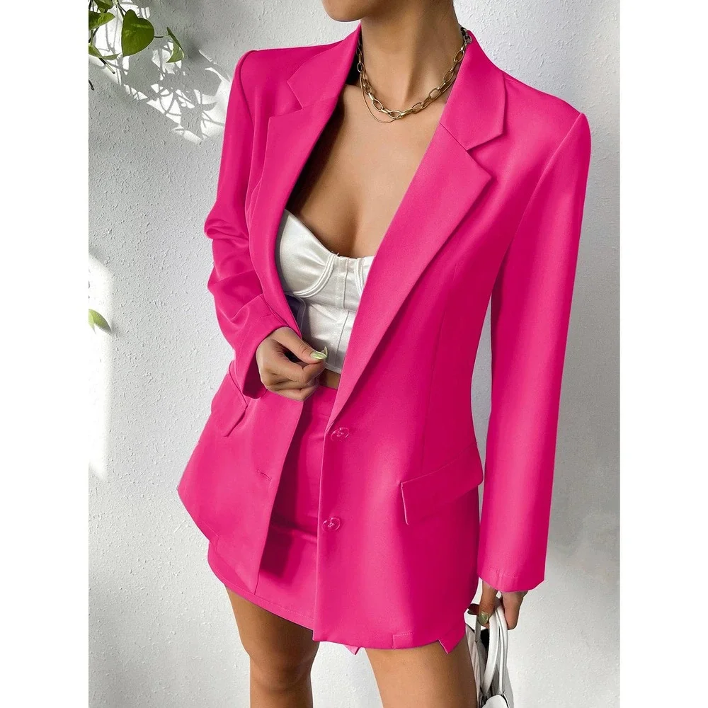 🌟 2 piece suit set: Lapel collar Single Breasted Blazer & Skirt set - Picture 4 of 5